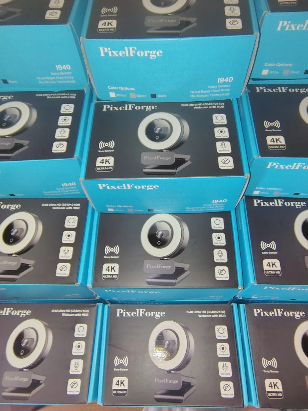 PixelForge 1940 4K Ultra HD Webcam with Built-in Ring Light