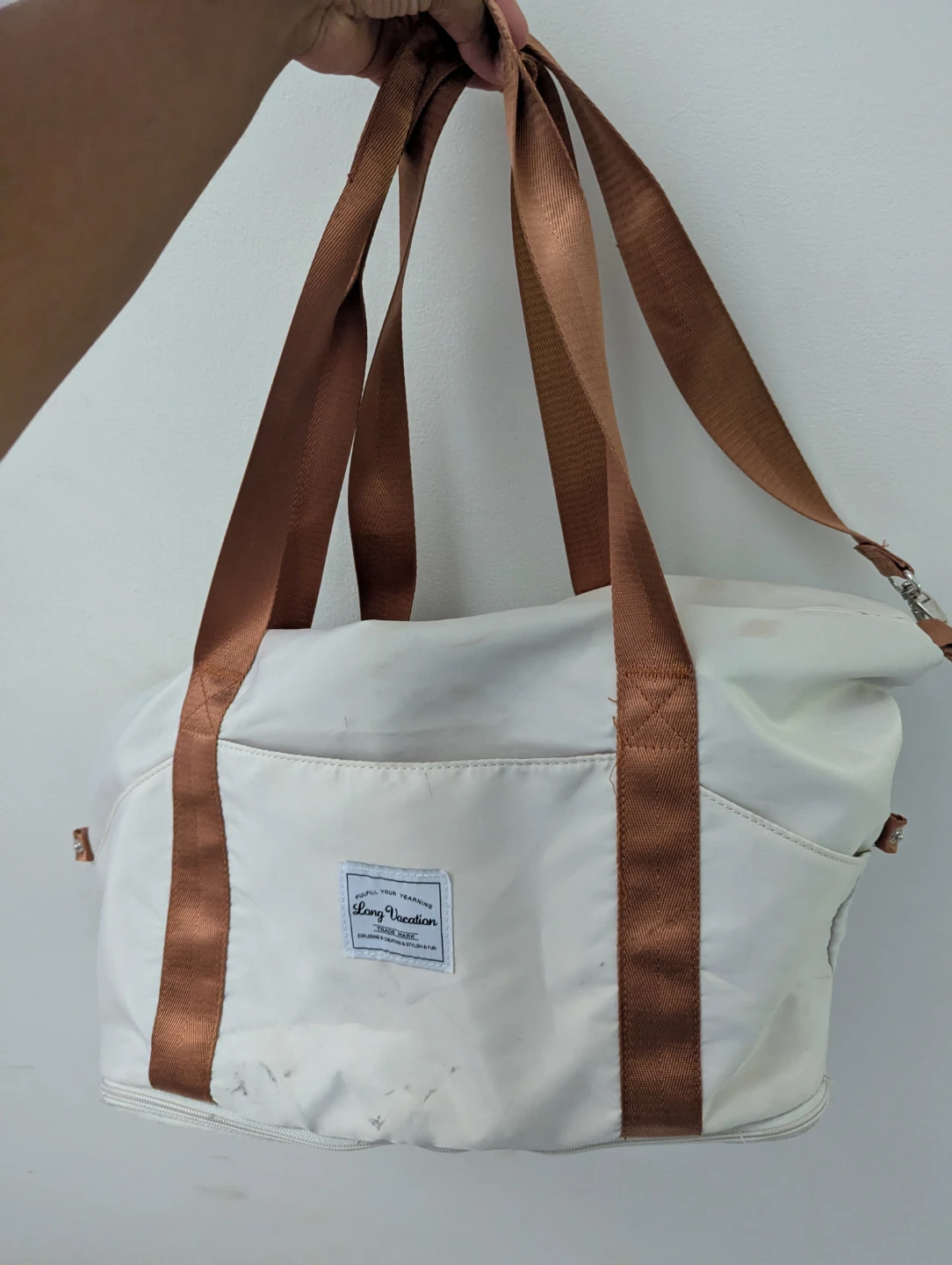 Cream Travelling Duffle bag with Brown Straps - photo 2