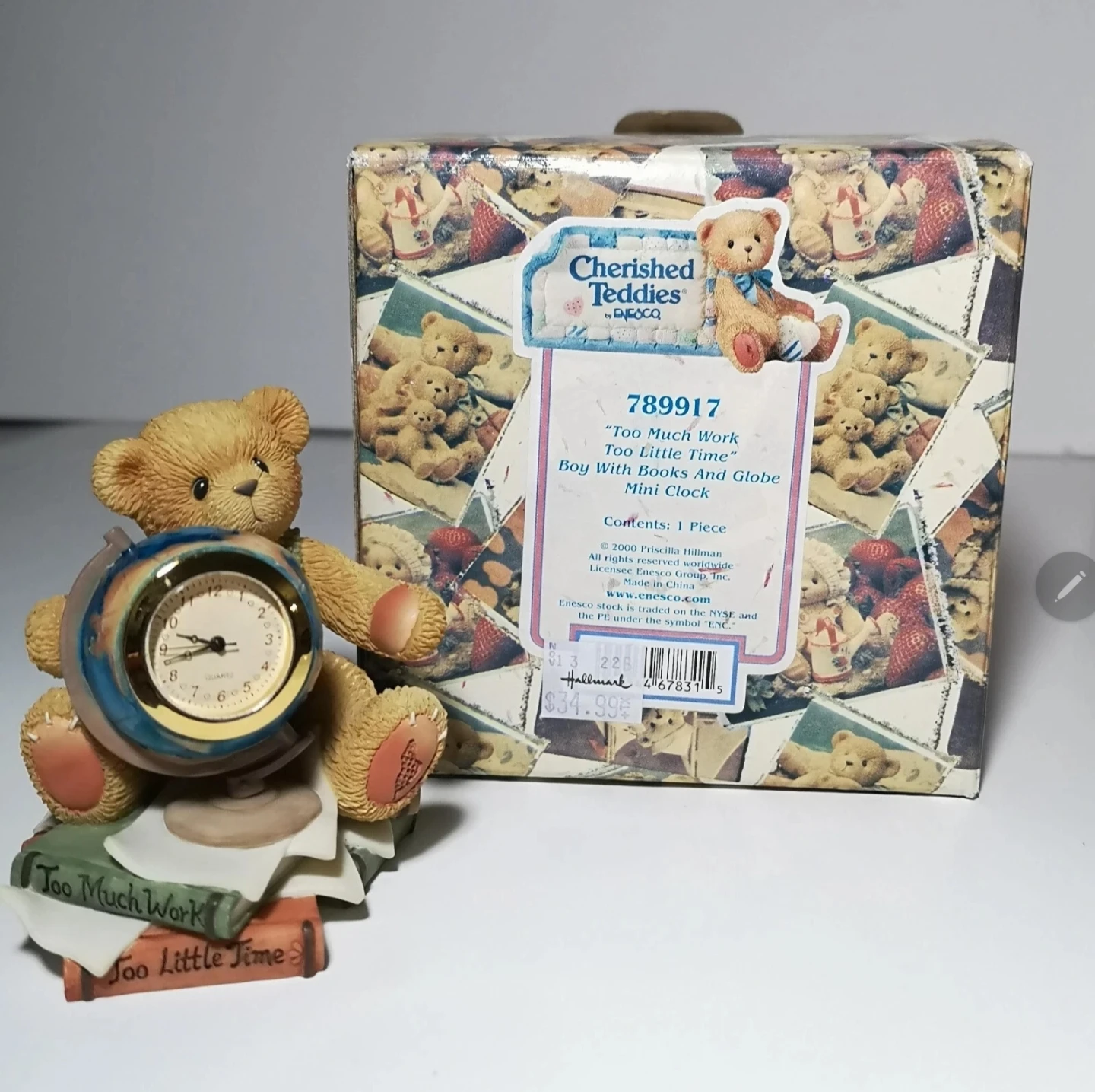 Cherished Teddies Too Much Work Too Little Time Mini Clock