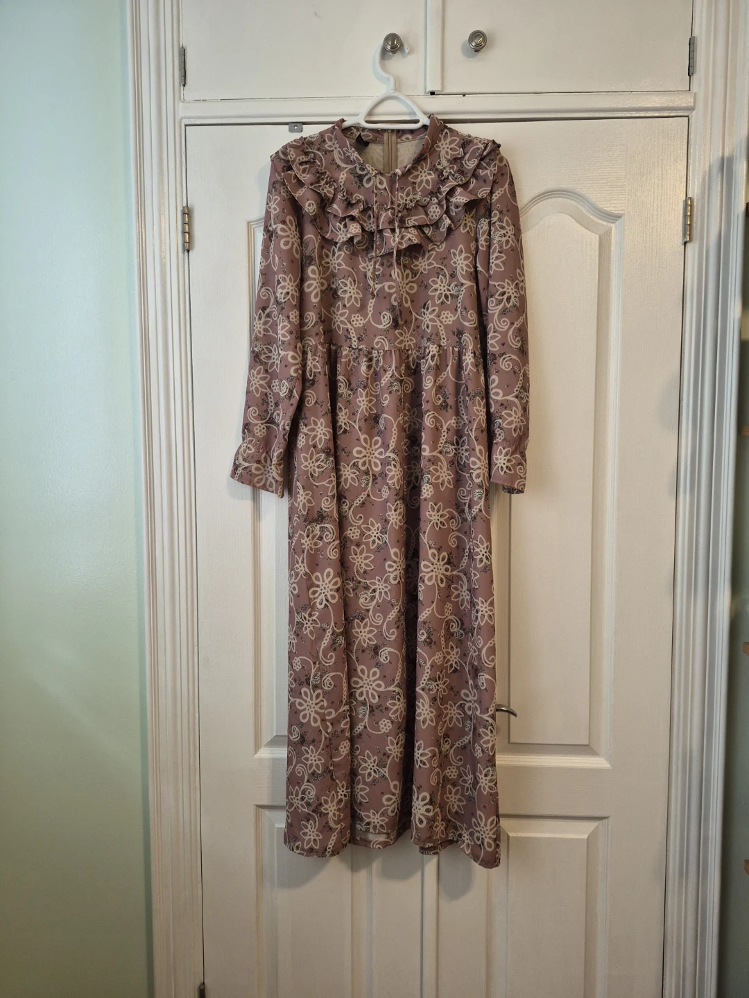 Turkish Modest Floral Maxi Dress Ruffle Collar (Large)