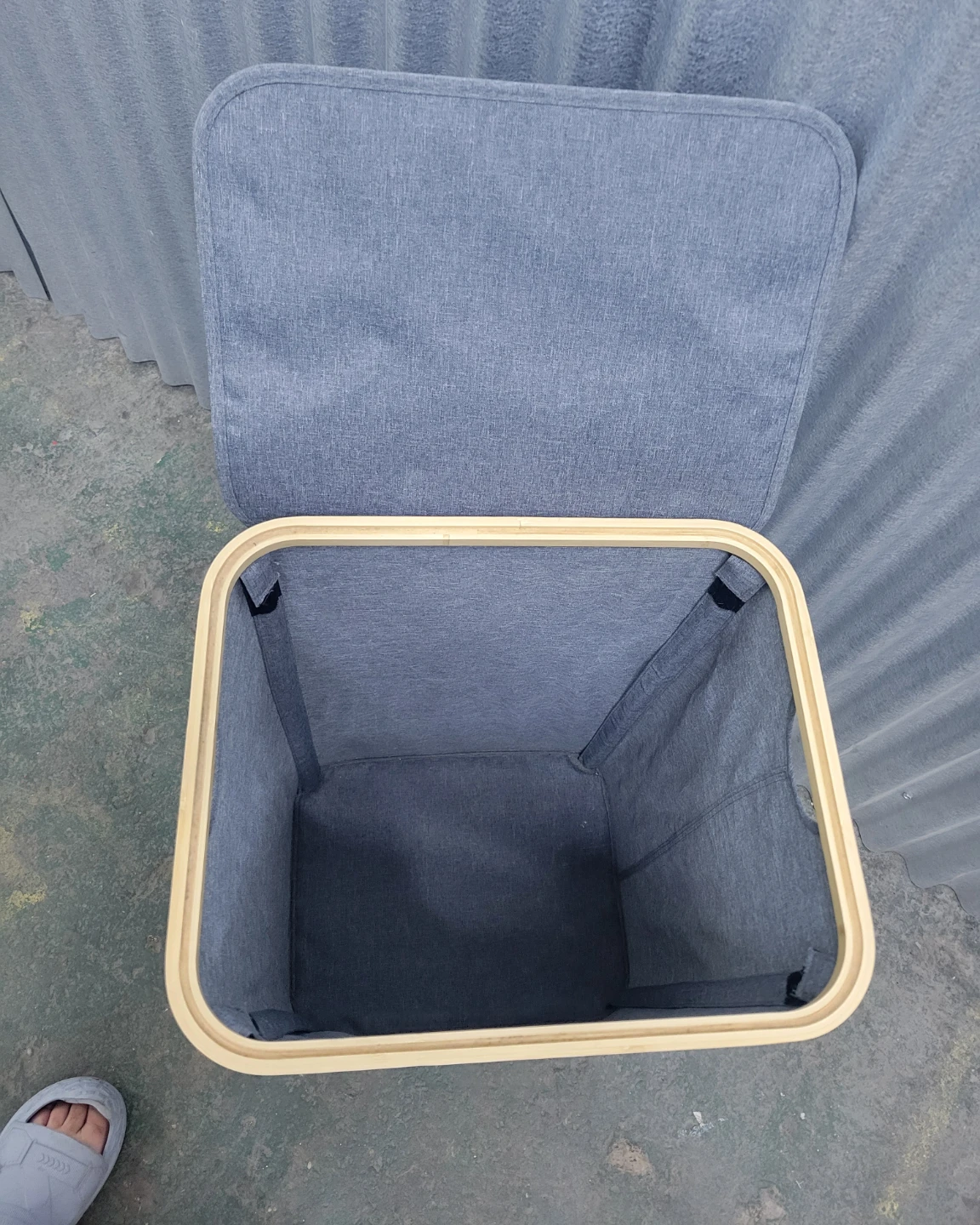 Collapsible Gray Laundry Hamper with Bamboo Frame - photo 2