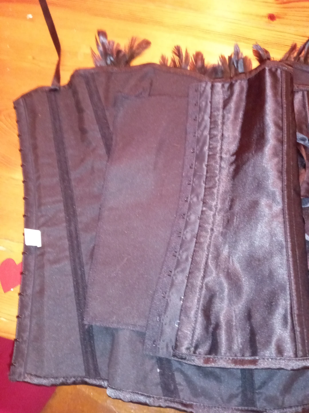 Black Corset with Peacock Panel and Feather Trim - photo 3