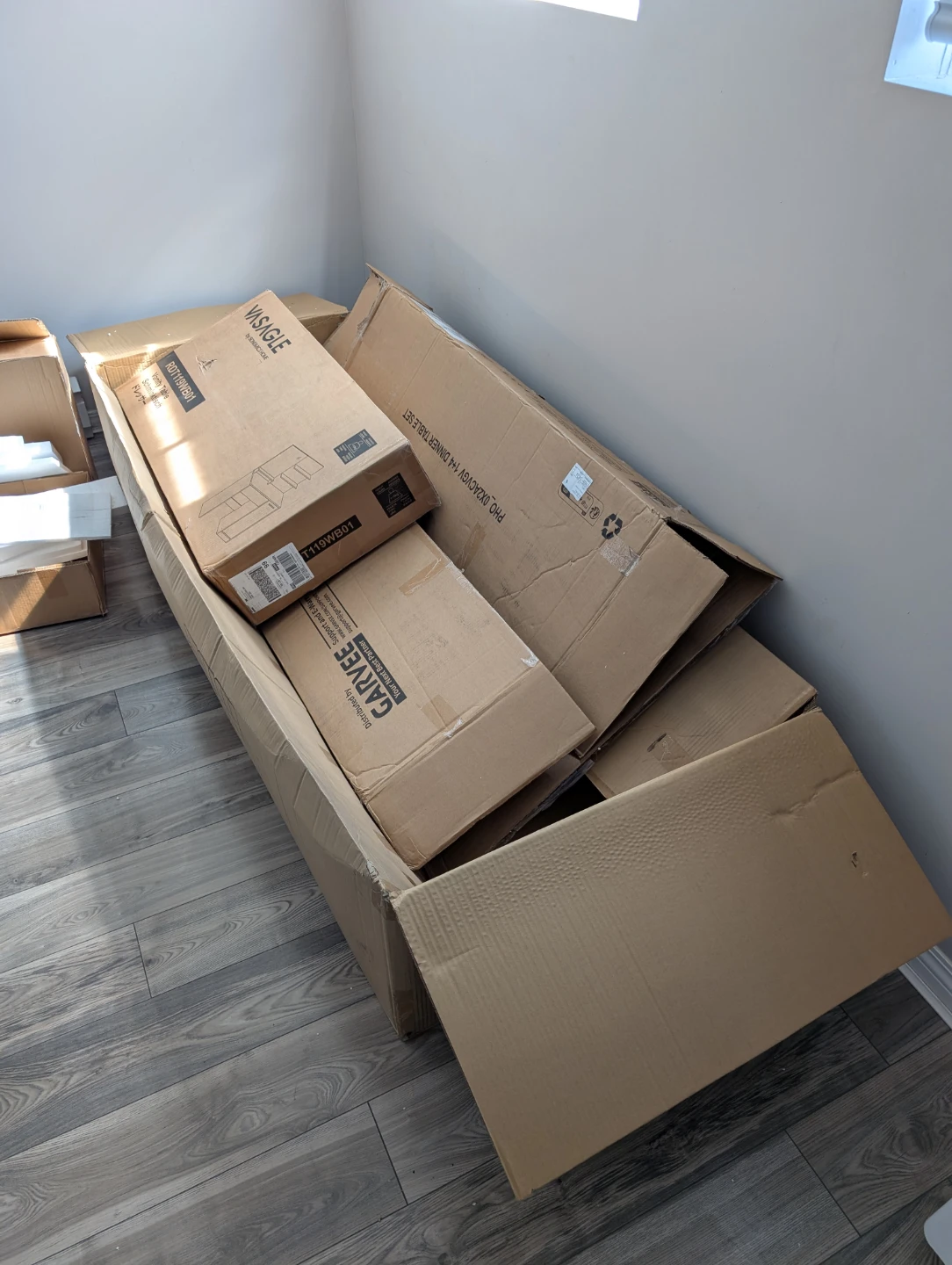 Boxes and styrofoam
