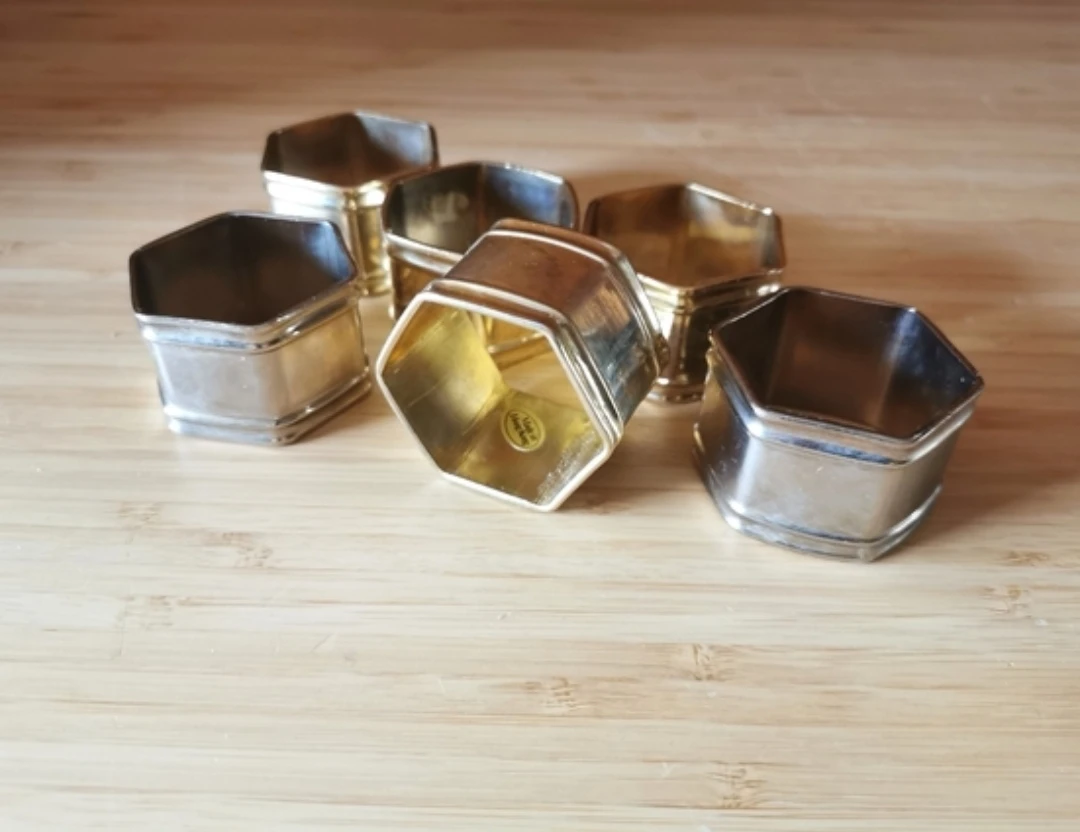 Vintage Brass Hexagonal Napkin Rings Set of 6 - photo 2