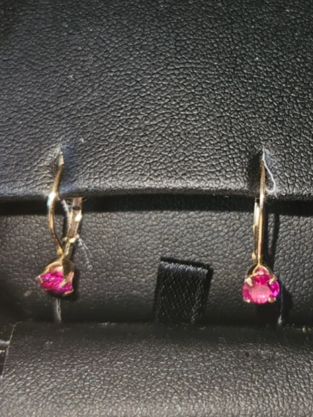 Gold Leverback Earrings with Pink Gemstones