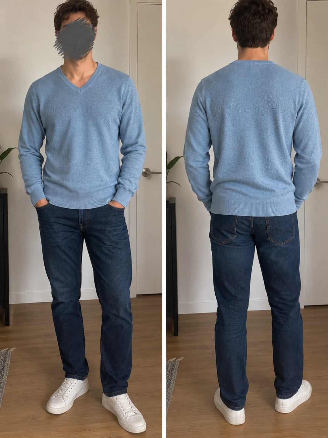 Size M RW&CO. Blue V-Neck Sweater