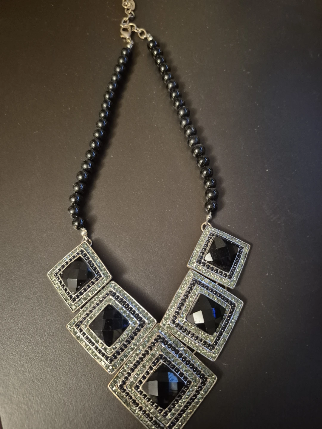 Black Stone Geometric Statement Necklace