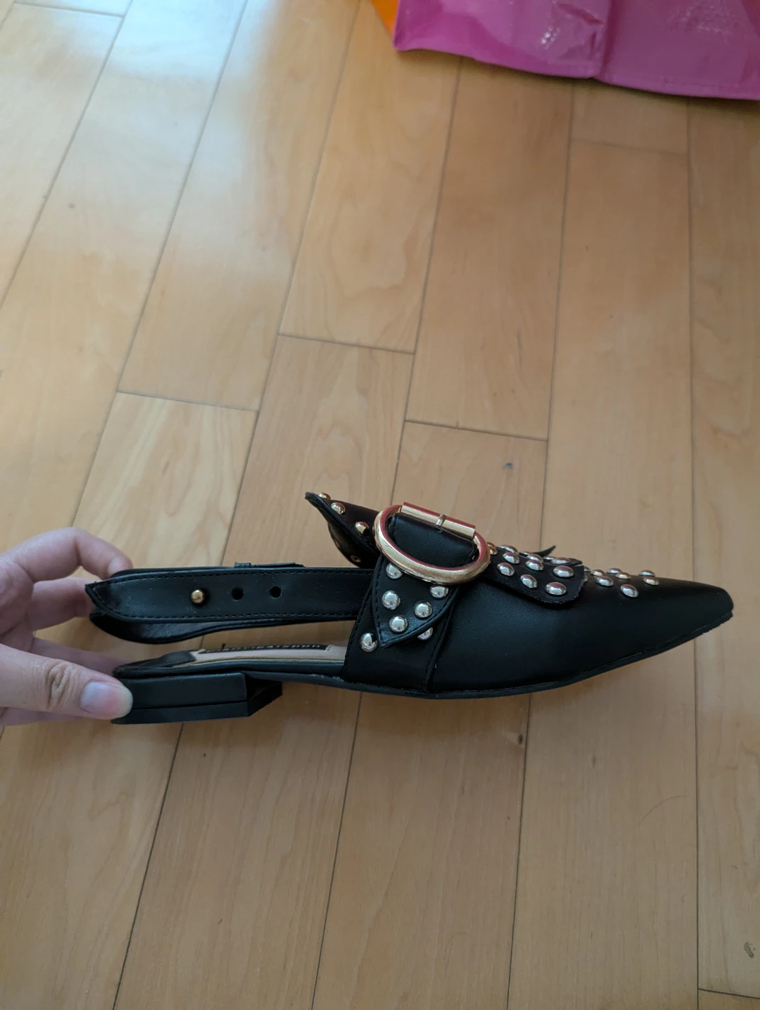 Black Studded Pointed Slingback Sandals - photo 2