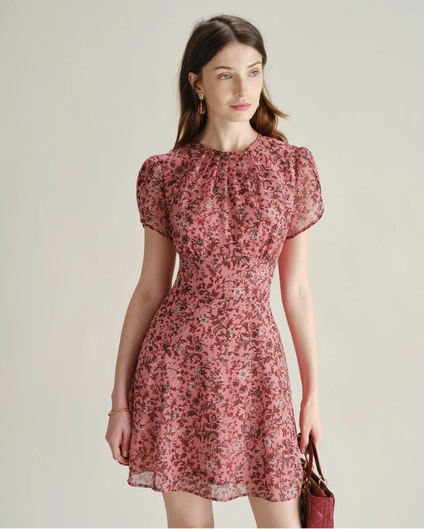 Pink Floral Ruffle Chiffon Mini Dress - photo 4