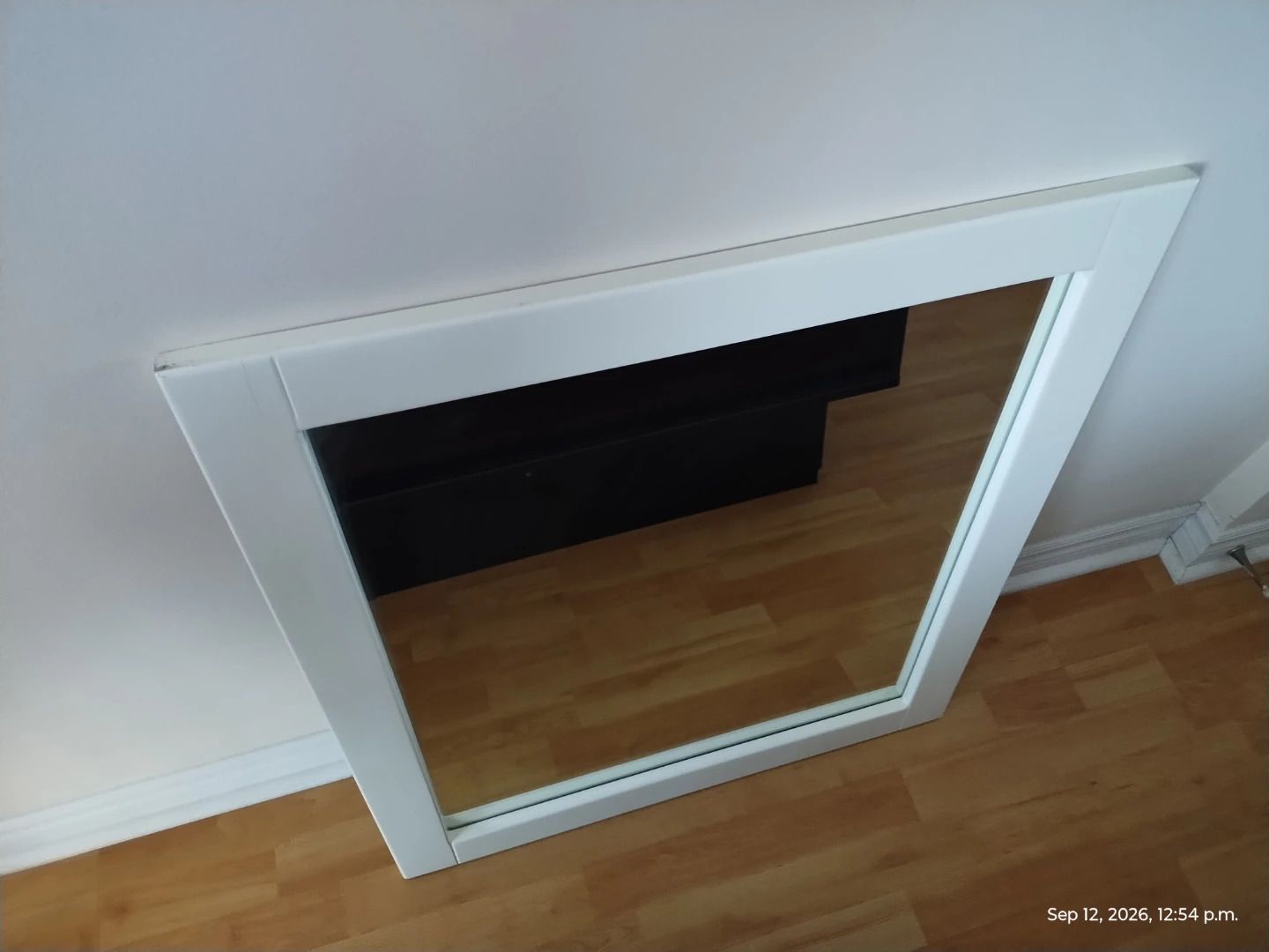 White Framed Wall Mirror – Approx. 24" × 18"