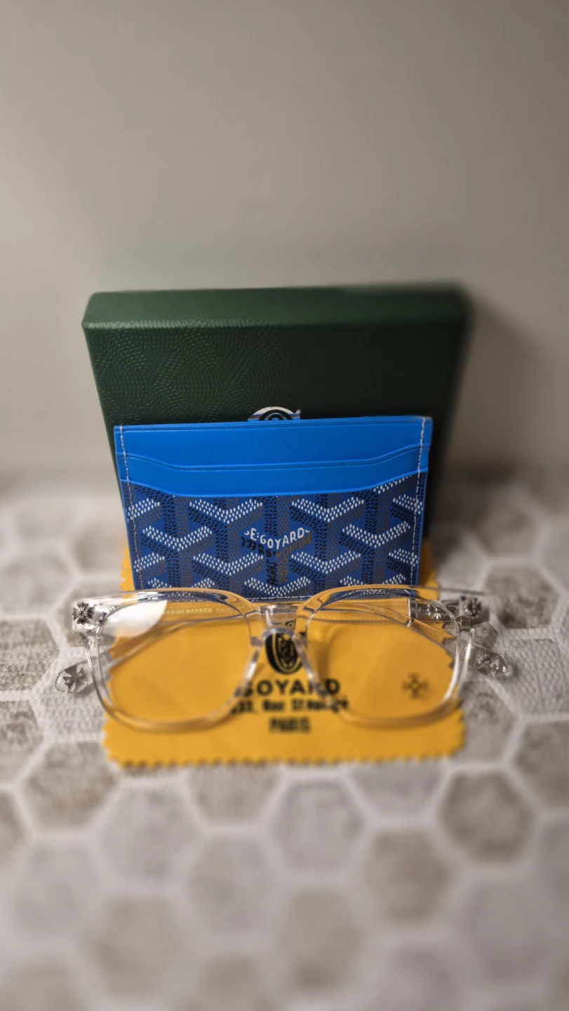 Chrome Hearts glasses with Goyard card holder