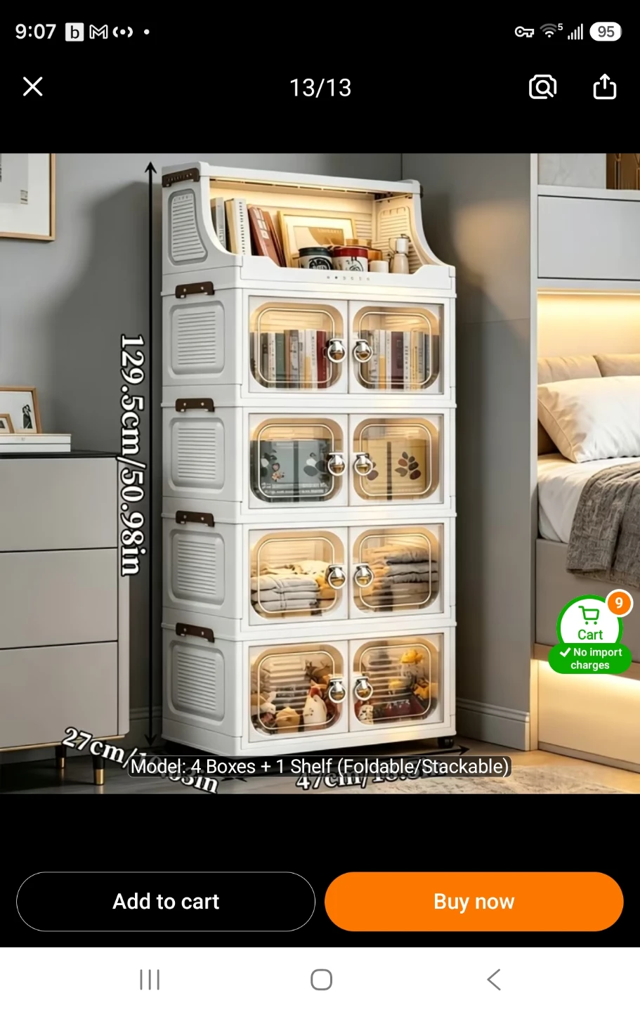 4-Box Foldable Storage Organizer with Top Shelf