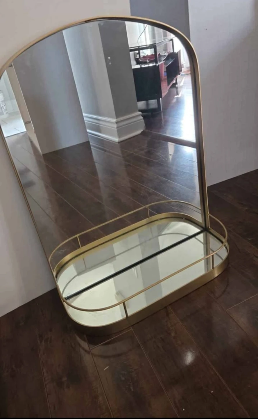 Gold Arched Mirror with Shelf
