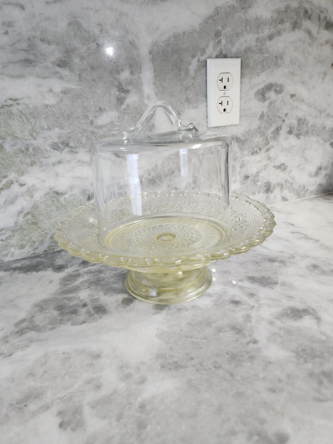 Vintage Pressed Glass Cake Stand with Lid