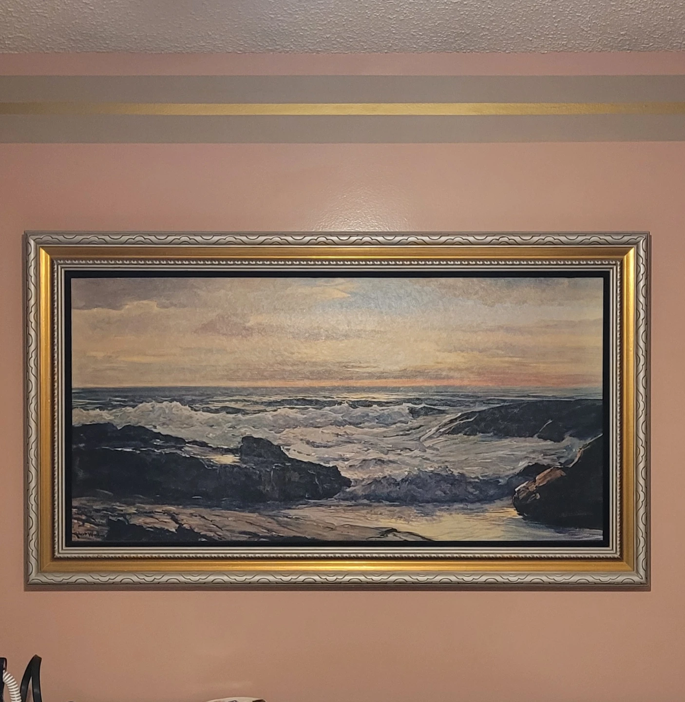 Large Seascape Painting with Gold Frame