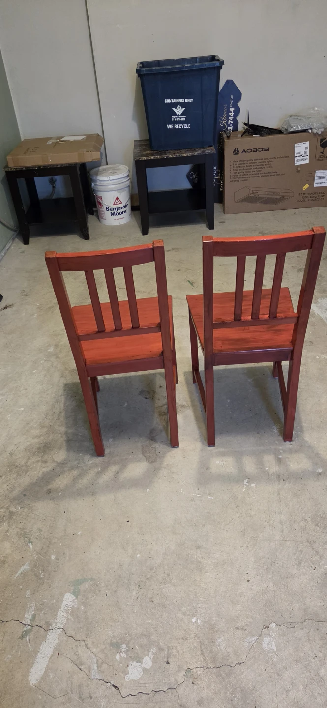 Set of Two Red Stained Wooden Chairs - photo 3