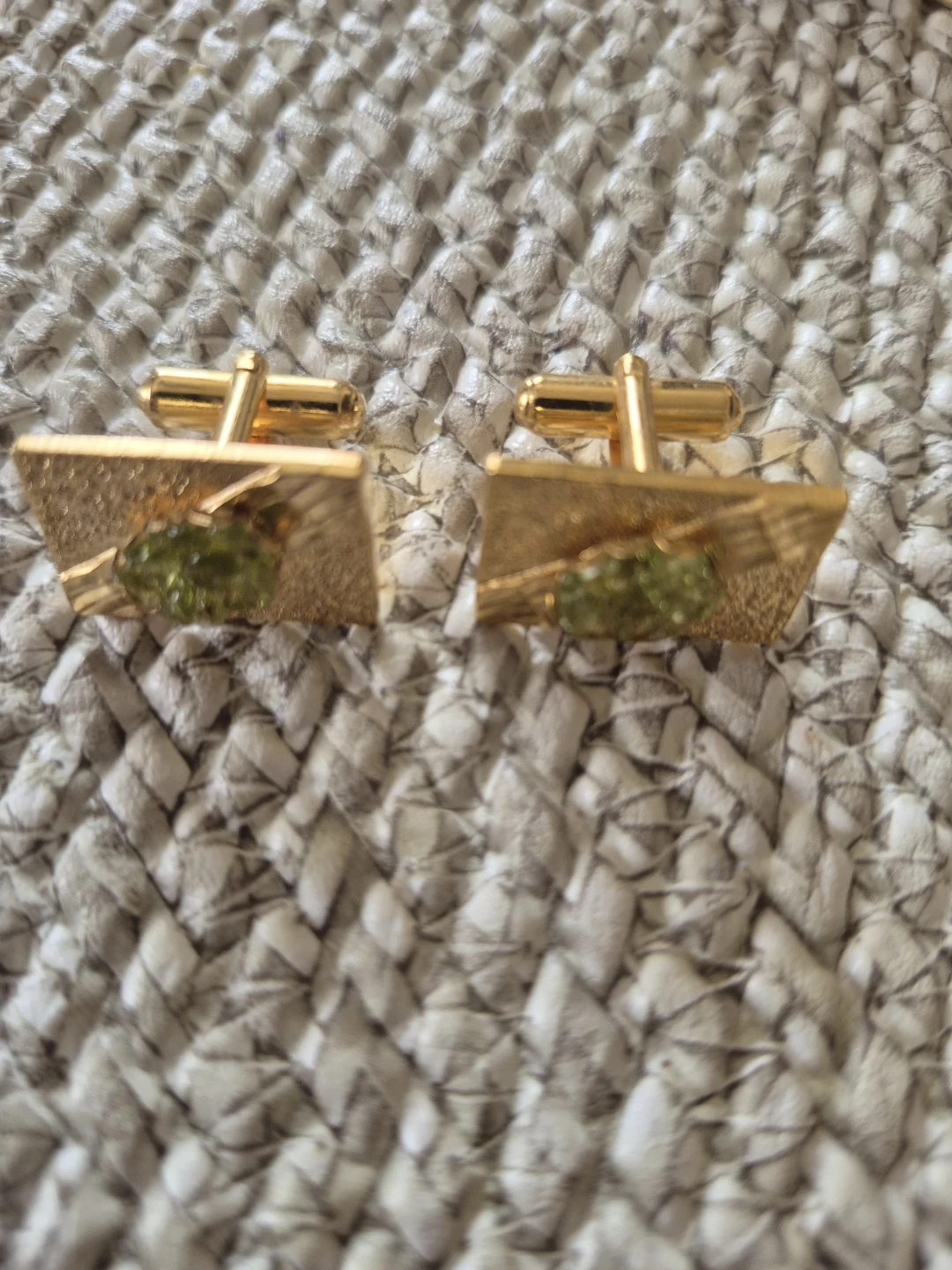 Gold-Tone Cufflinks with Green Gemstones - photo 2