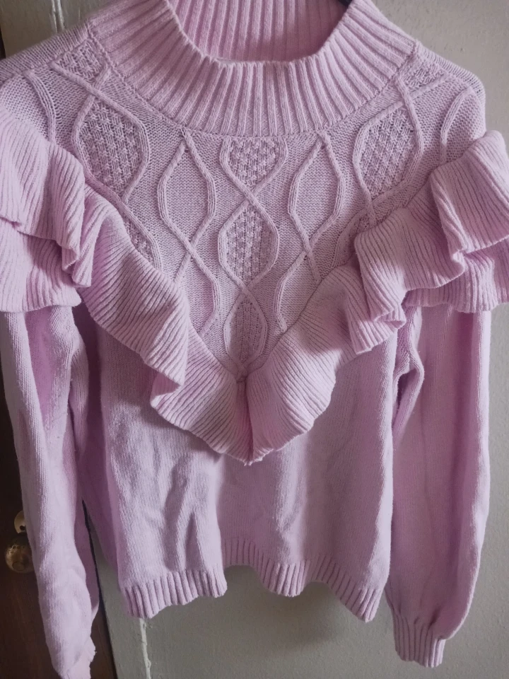 🏈 ELOQUII Elements Pink Ruffled Sweater