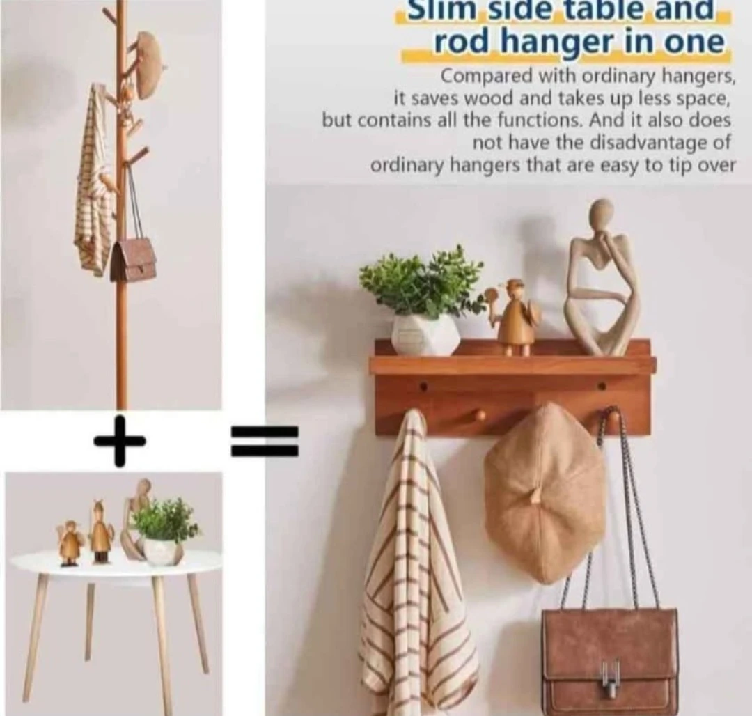 Wooden Wall Shelf with Hooks - photo 3