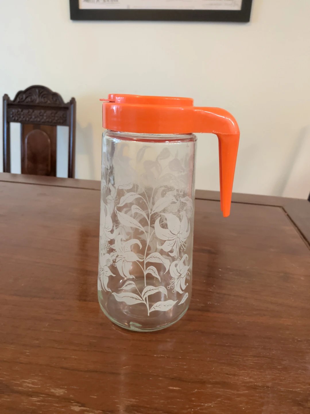 Glass Pitcher with Orange Lid