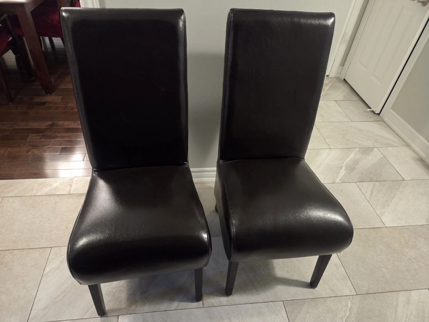 Set of 2 Dark Brown Bonded Leather Dining Chairs