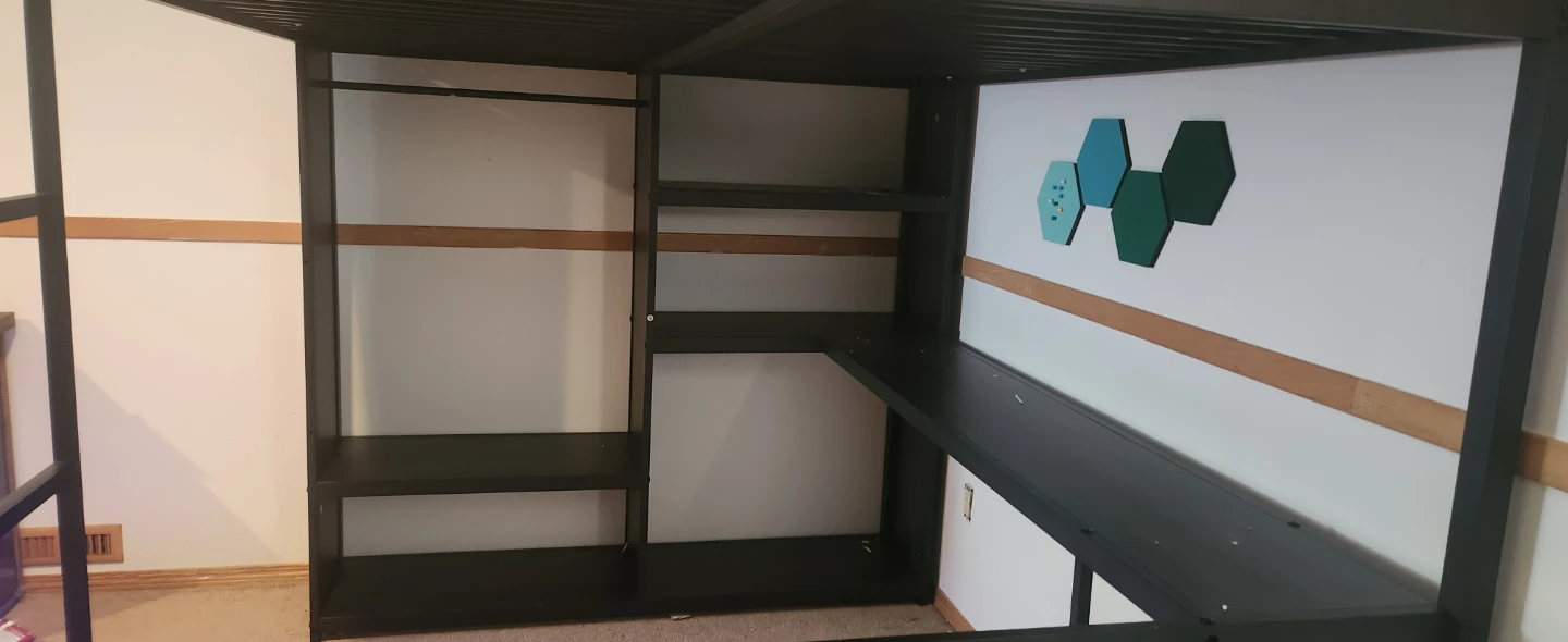 Black Metal Loft Bed with Built-in Desk and Shelving - photo 3