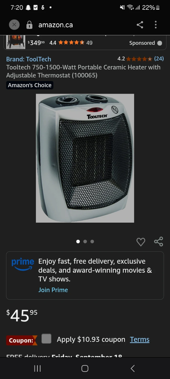 Tooltech 750-1500-Watt Portable Ceramic Heater - photo 2