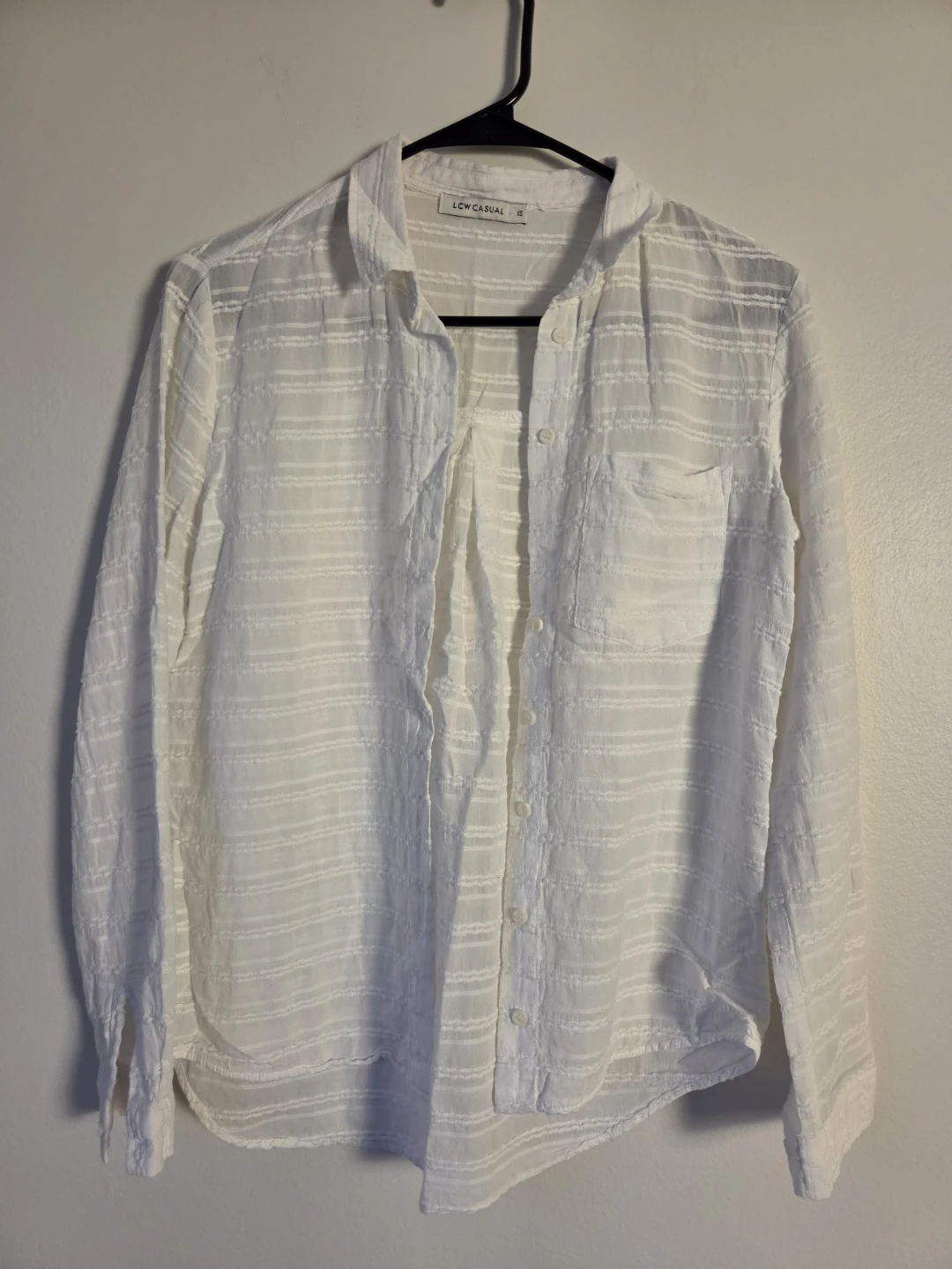 🏈 LCW Casual White Striped Button-Down Shirt XS 🏈