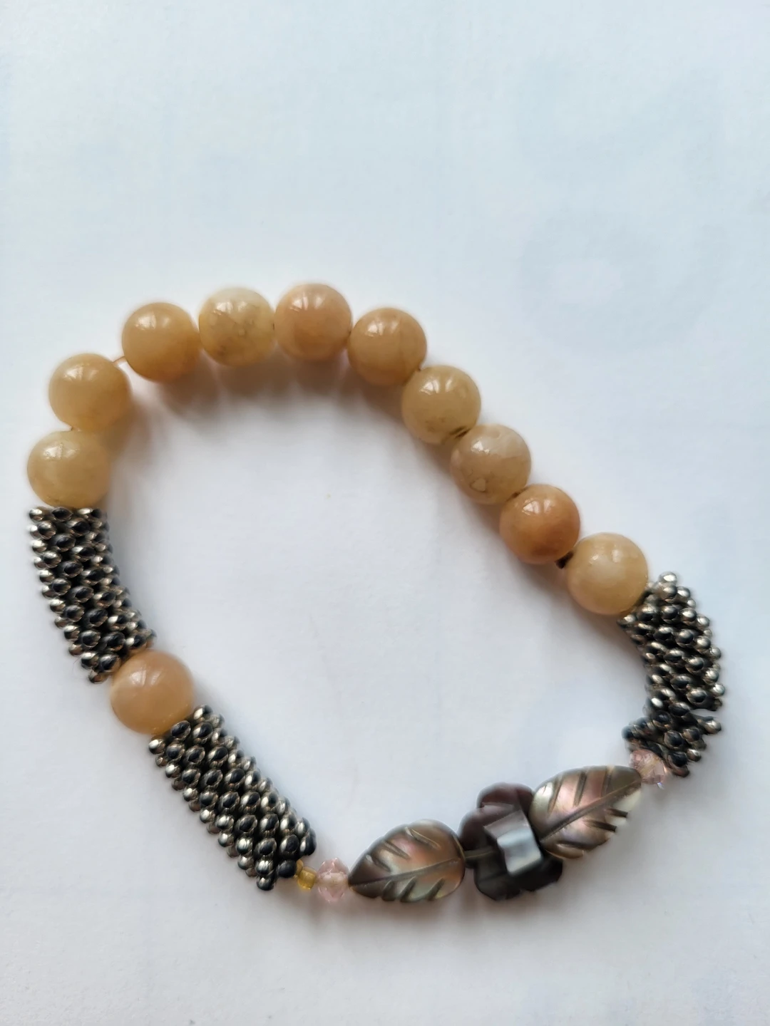 Beaded Stretch Bracelet with Leaf Accents
