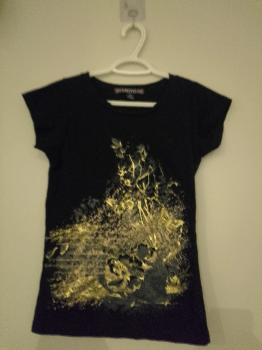 Black T-Shirt with Gold Butterfly Print 🏈