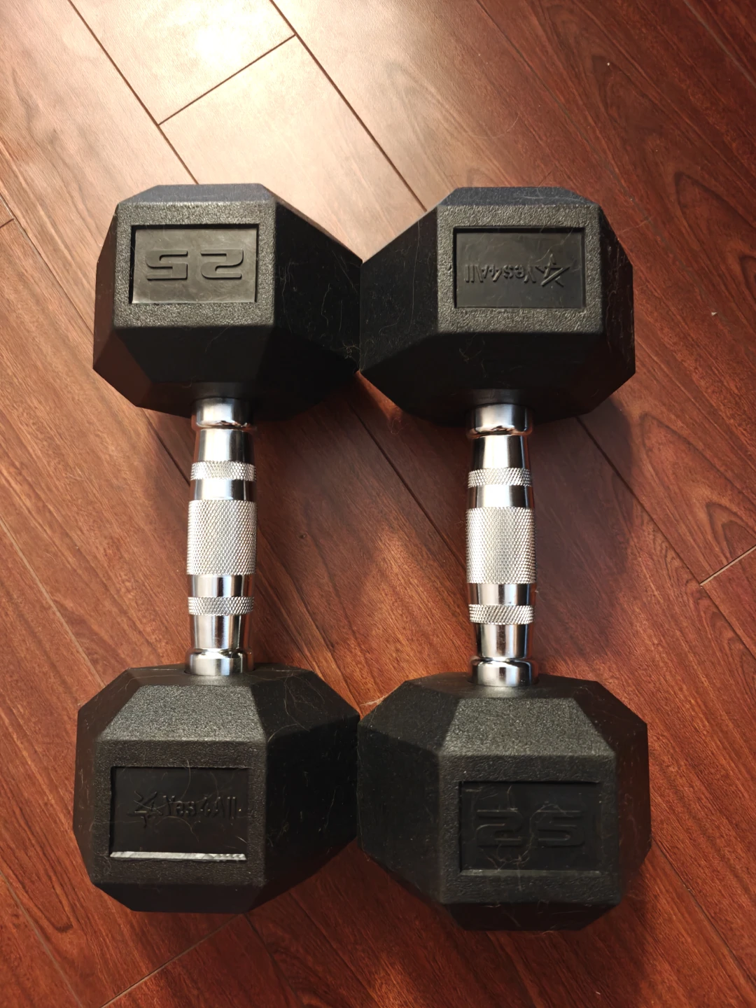 25 lb Rubber Hex  Dumbbells (Pair)