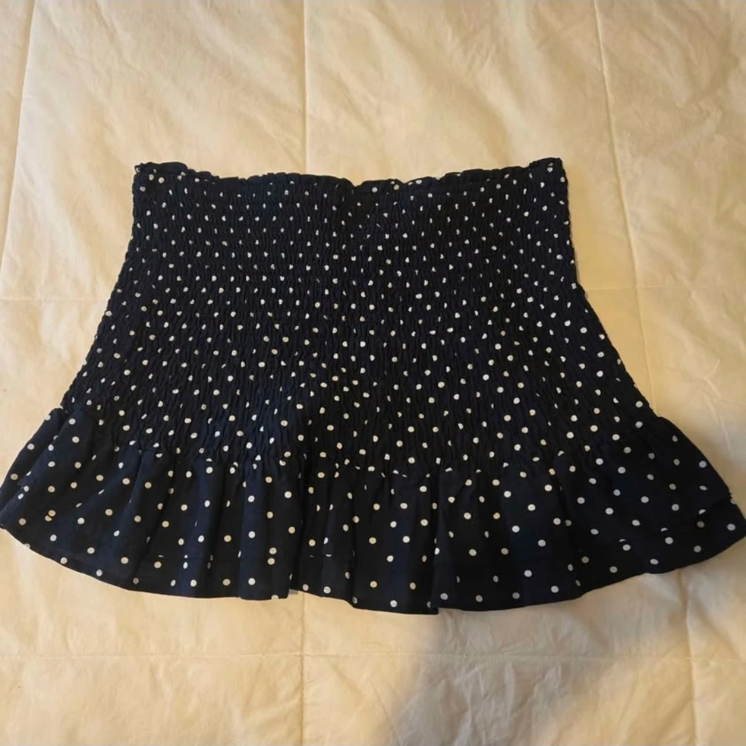 Navy Polka Dot Smocked Mini Skirt