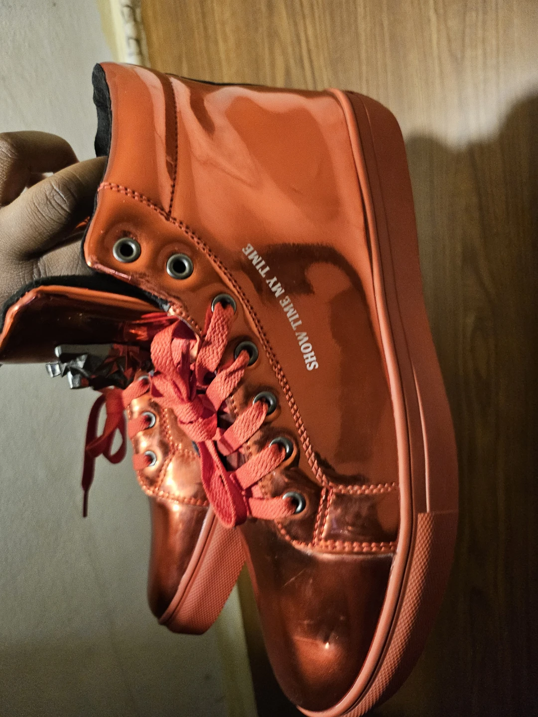 Shiny Red High-Top Sneakers