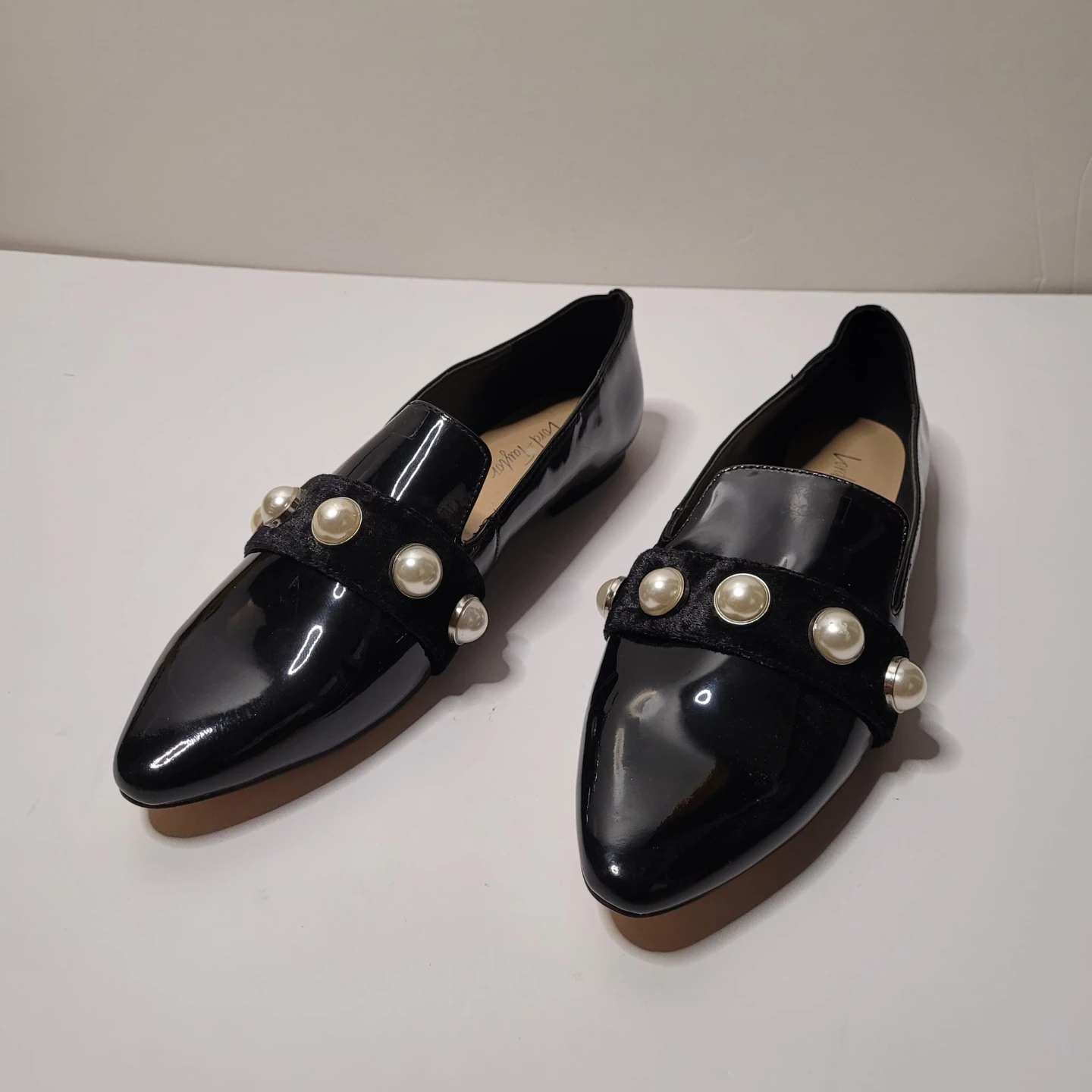 Lord & Taylor black loafers with pearl detail - photo 2