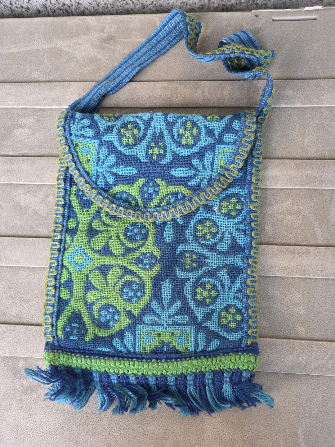 Blue and Green Tapestry Shoulder Bag