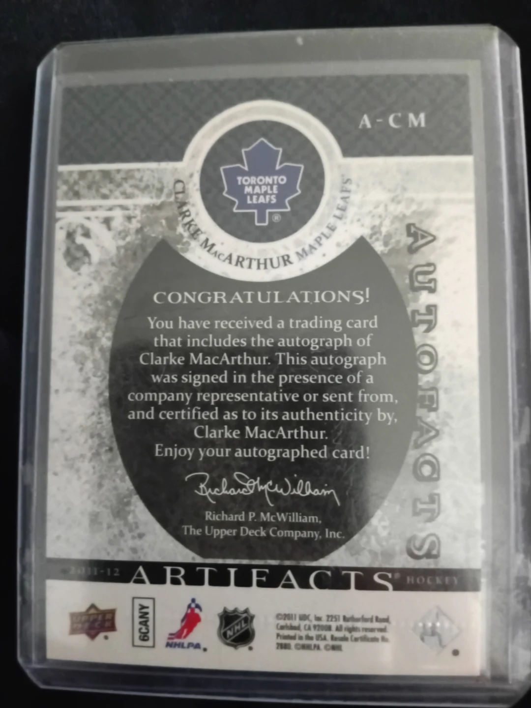 2011-12 Upper Deck Artifacts Clarke MacArthur AutoFacts - photo 2