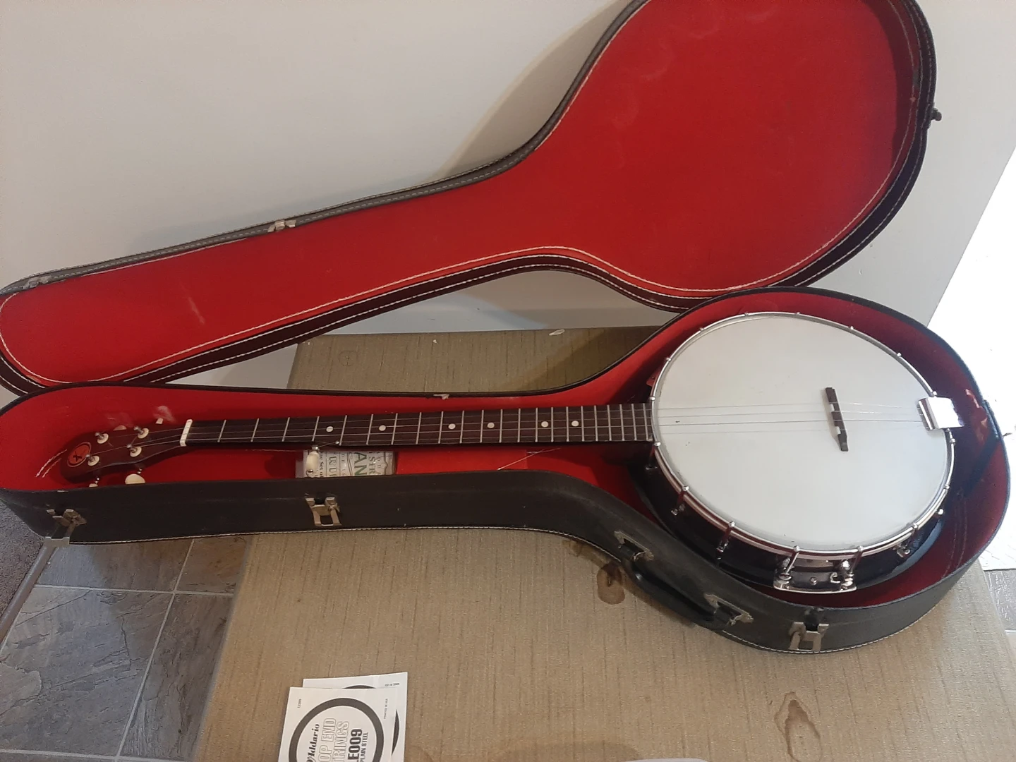 5-String Banjo with Case and Extra Strings