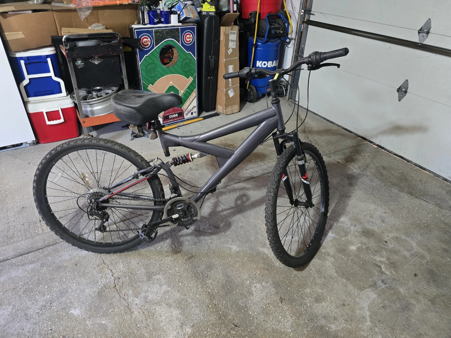 Gray Full Suspension Mountain Bike
