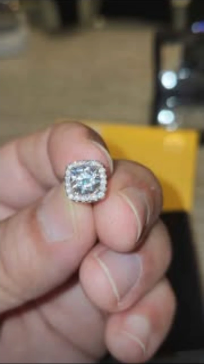 1 Carat Certified GRA Moissanite Cushion Halo Stud Earrings - photo 2