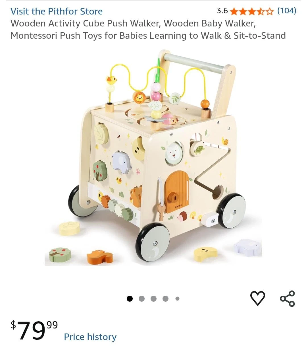 Pithfor Wooden Activity Cube Push Walker