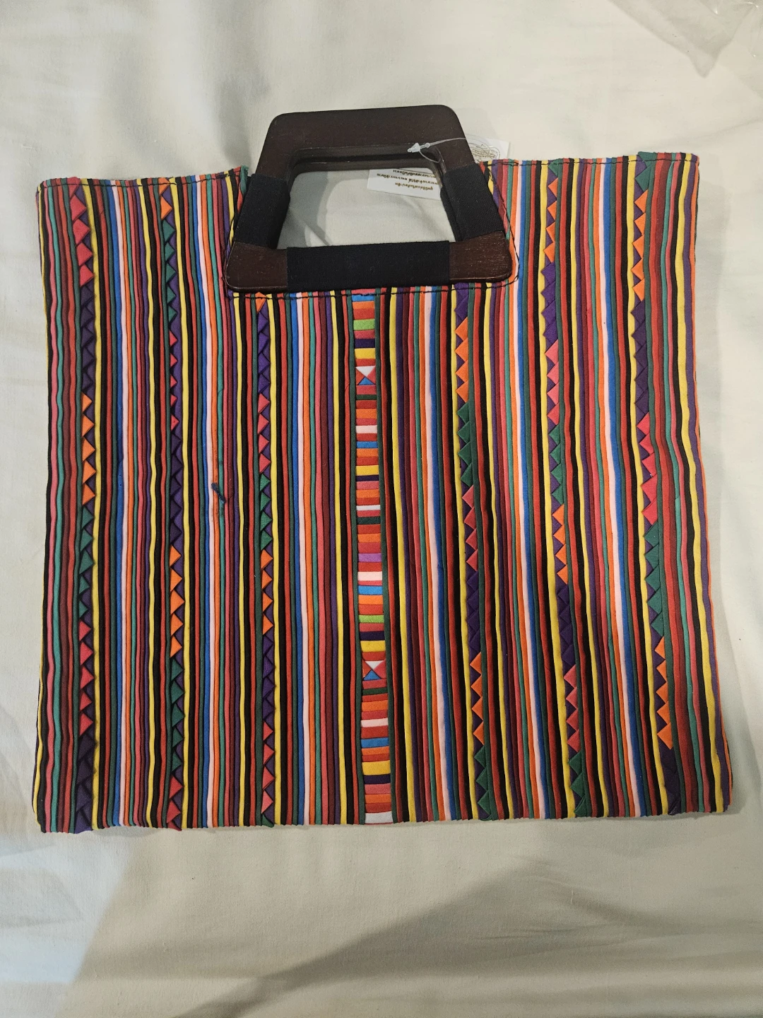 Colorful Striped Fabric Tote with Wooden Handles