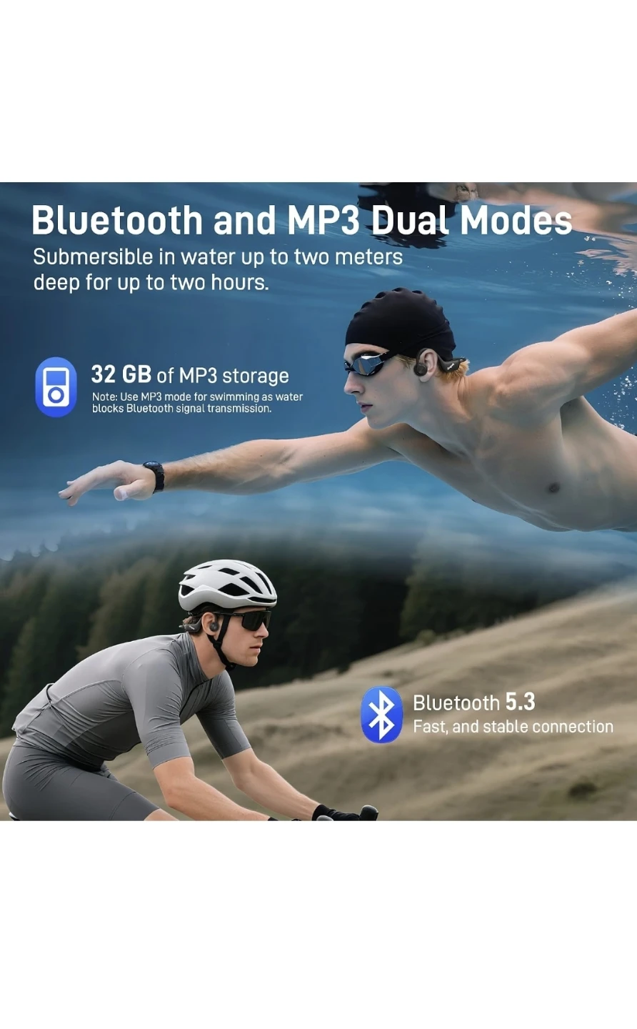 New Headphones, IP68 Waterproof Bone Conduction Headphones, - photo 2