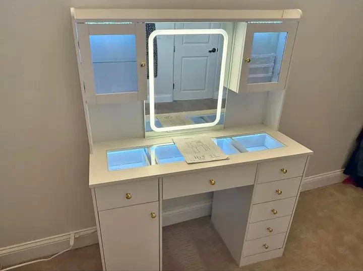 White Vanity Table with LED Mirror