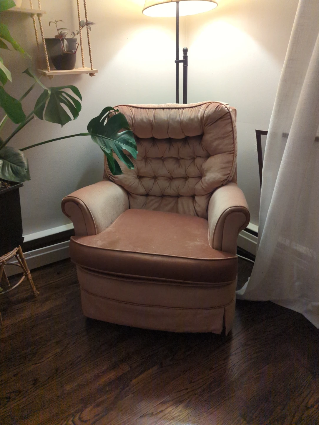 Vintage pink swivel & rock chair