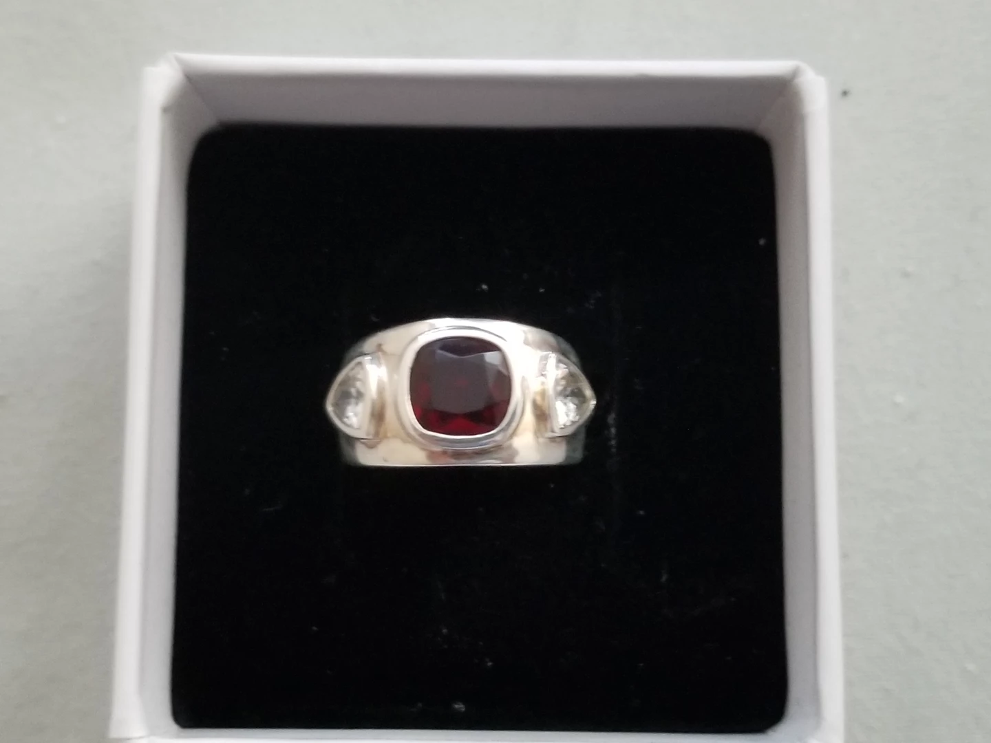 Garnet & moisinite ring 925 stirling silver
