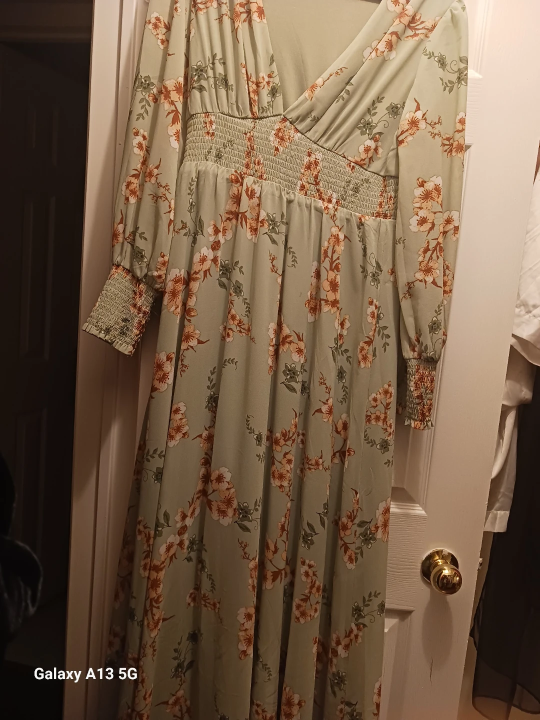 Floral Long Sleeve Maxi Dress Sage Green