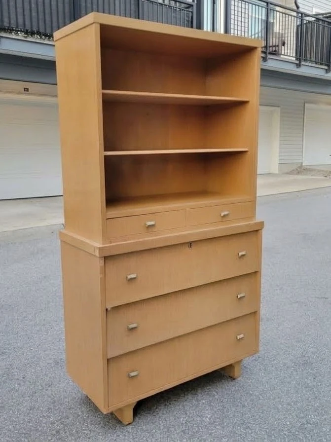 Vintage Mid-Century Blonde Wood Hutch & Dresser Combo - photo 2