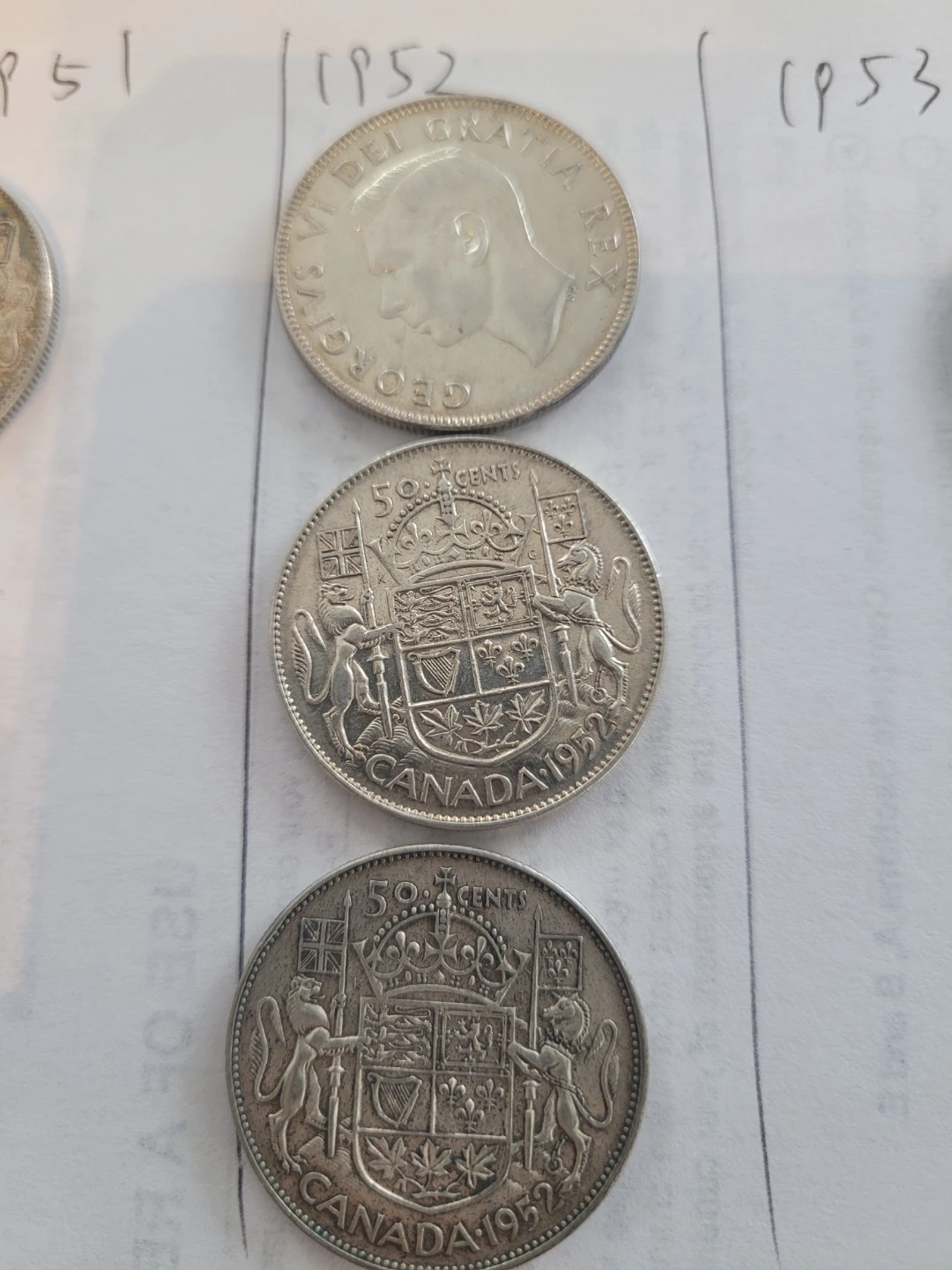Three Canada 50 Cents Coins 1952