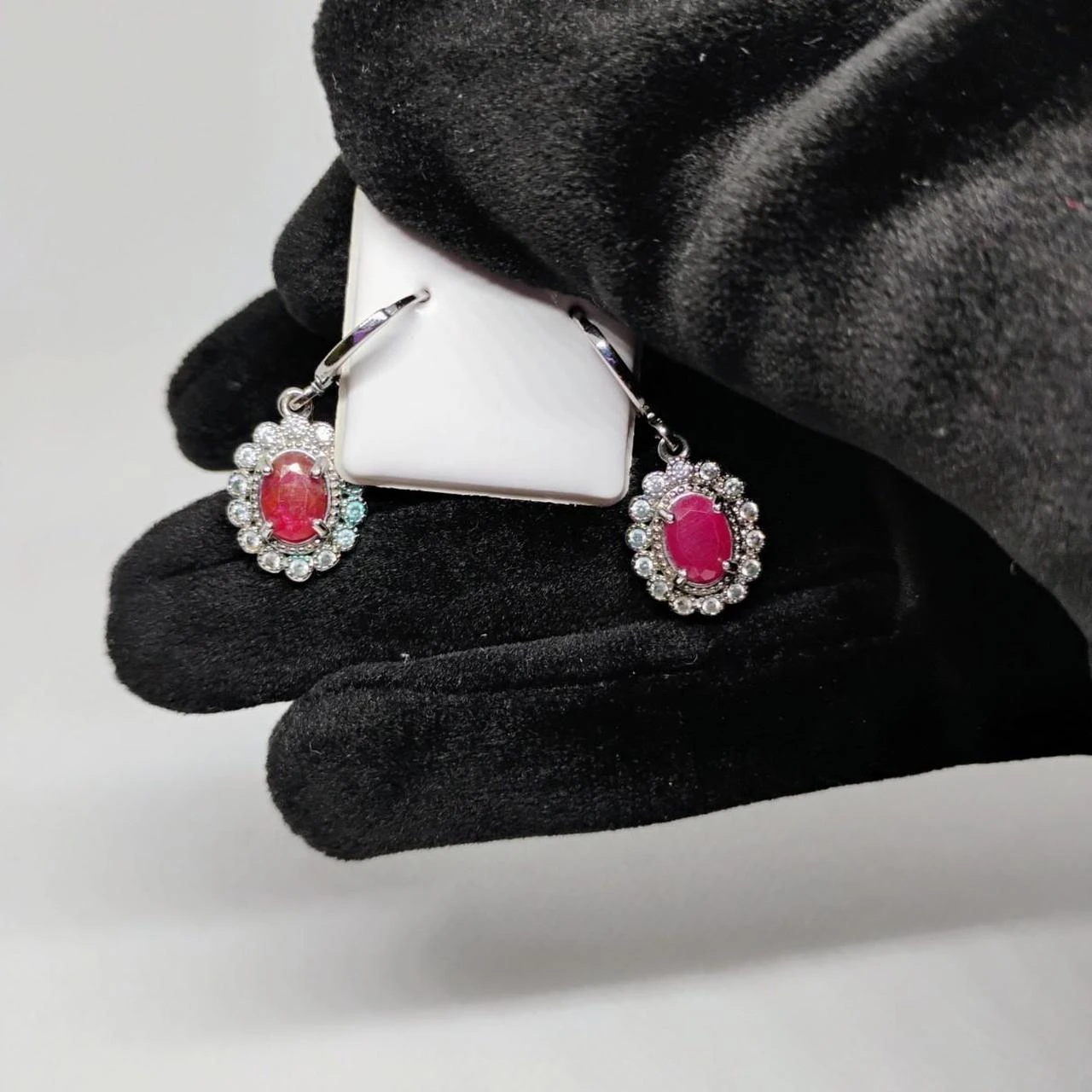 Red & Purple Ruby Halo Dangle Earrings - photo 2