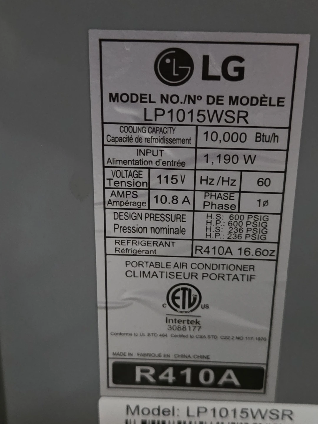 LG Air Conditioner - photo 2